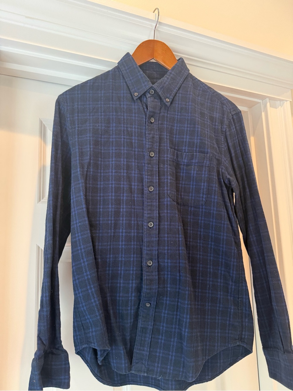 Club Monaco Navy and Black Plaid Button-Down Shirt
